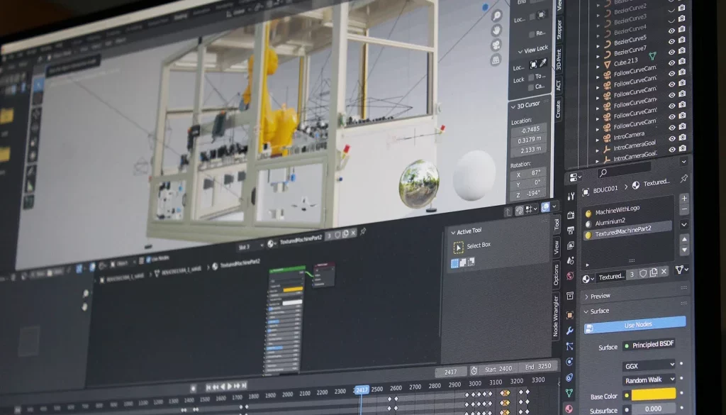 Aufnahme von Bildschirm mit 3D Software von Animation einer Maschine Neukundengewinnung