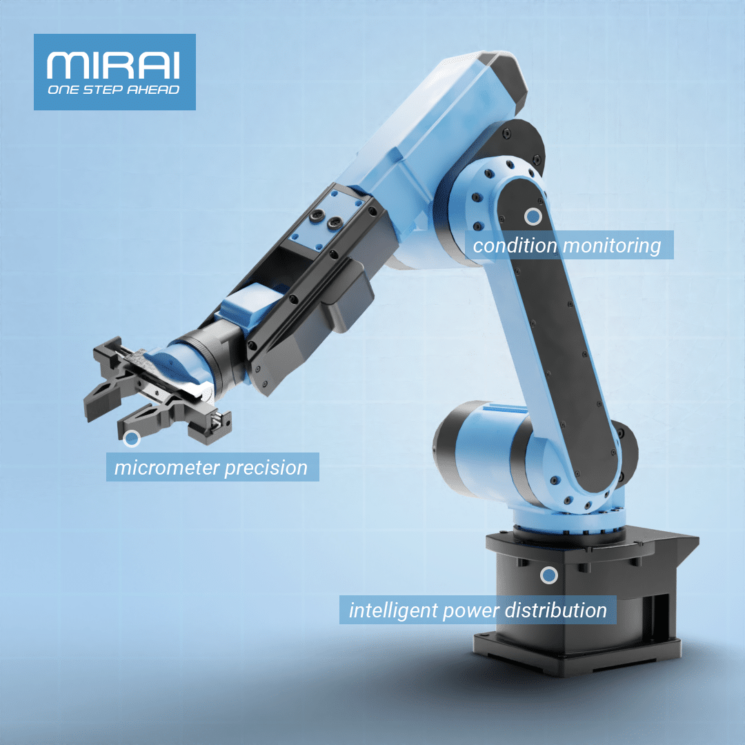 Maschinenbau Roboterarm Produktpräsentation als 3D Rendering mit Features