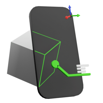 3D Icon eines Smartphones mit Würfel als Symbolbild für Augmented Reality und Virtual Reality und Realtime 3D Apps