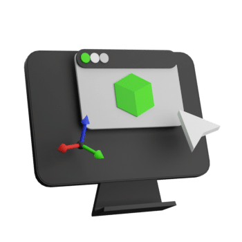 3D Icon eines Bildschirms mit einem Pfeil als Symbolbile für interaktive 3D App wie VR, AR oder Produktkonfiguratoren