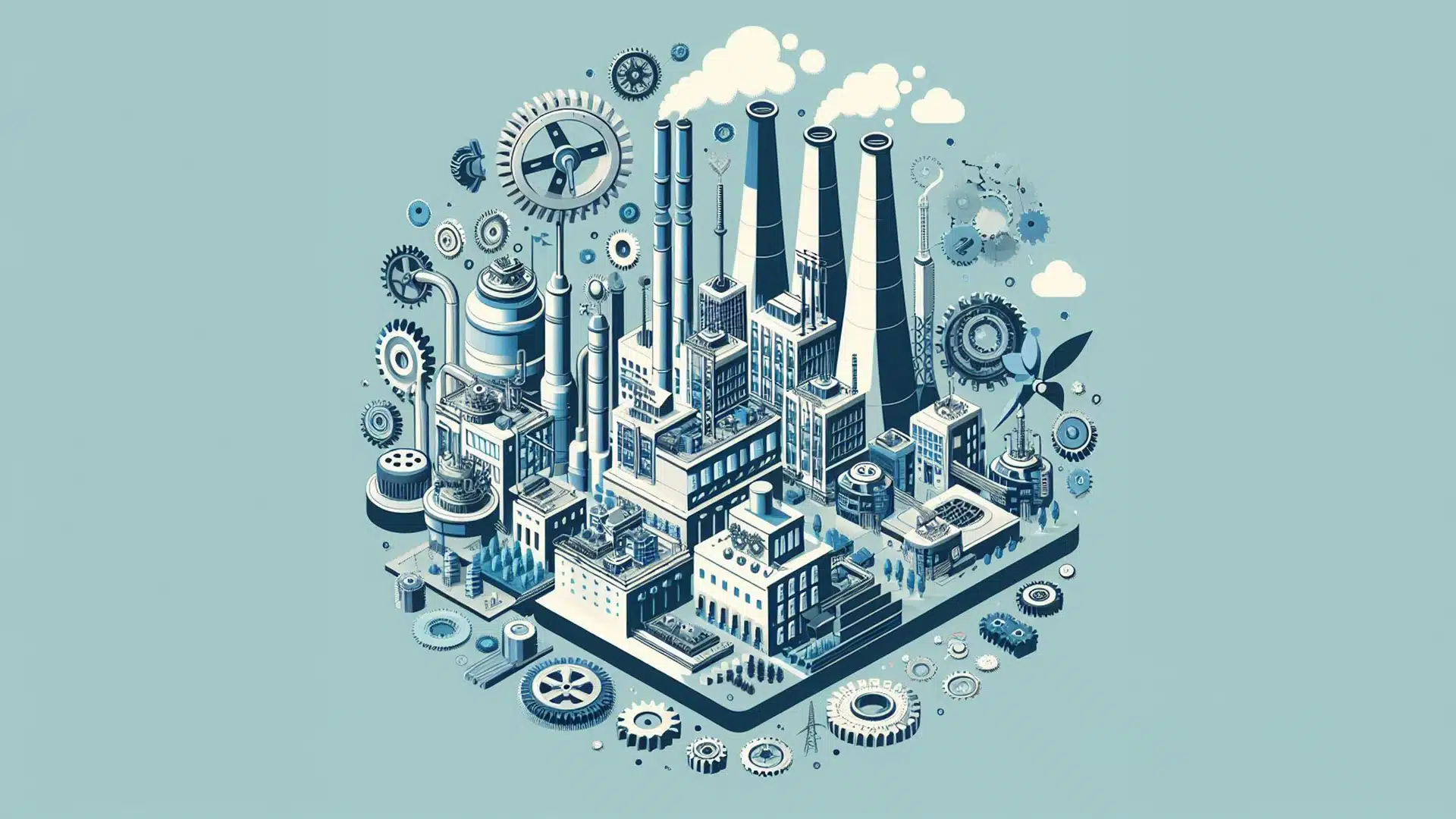 Symbolbild als 2D Zeichnung für Anlagenbau 4.0 mit Nachhaltigkeit und Digitalisierung