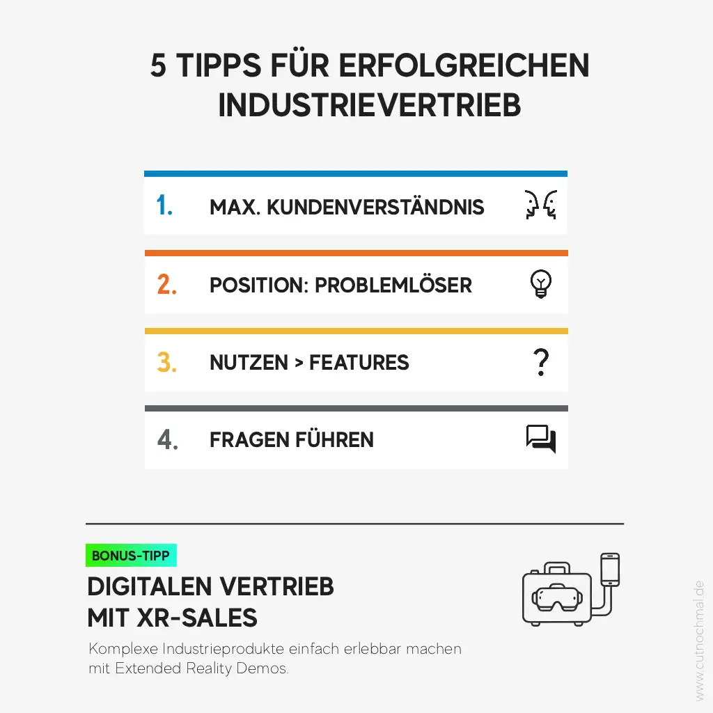Infografik 5 Tipps für den Industrievertrieb im B2B Vertrieb Maschinenbau Anlagenbau Tricks