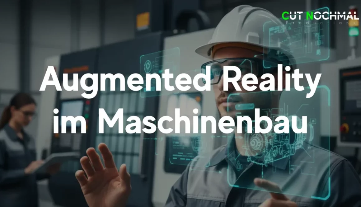 Ingenieur oder Techniker nutzt Augmented Reality (AR) Brille zur Wartung oder Bedienung einer komplexen CNC-Maschine in einer modernen Fertigungsumgebung