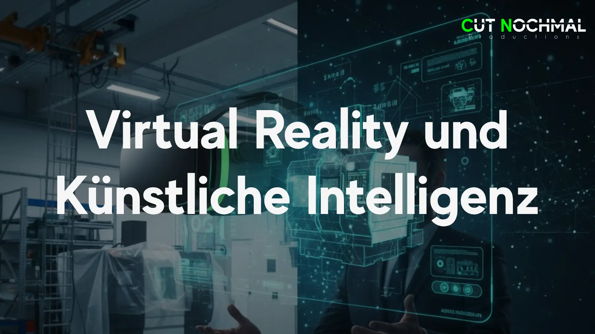 Virtual Reality und künstliche Intelligenz in der Industrie im Vertrieb an einer Maschine eines Vertriebsmitarbeiters der diese präsentiert Titelbild