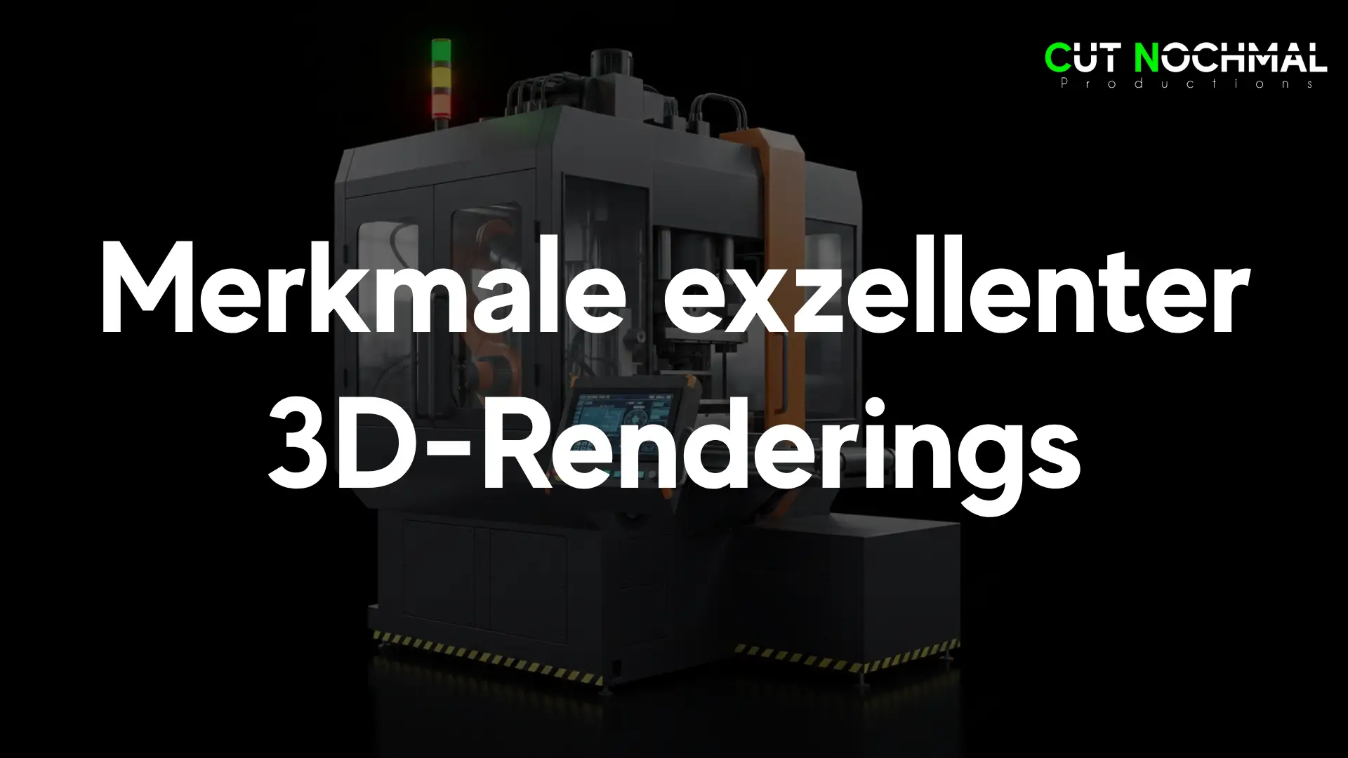 Merkmale exzellenter 3D-Renderings mit dem Hintergrund eines fotorealistischen 3D-Renderings einer Anlage im Maschinenbau für die Industrie