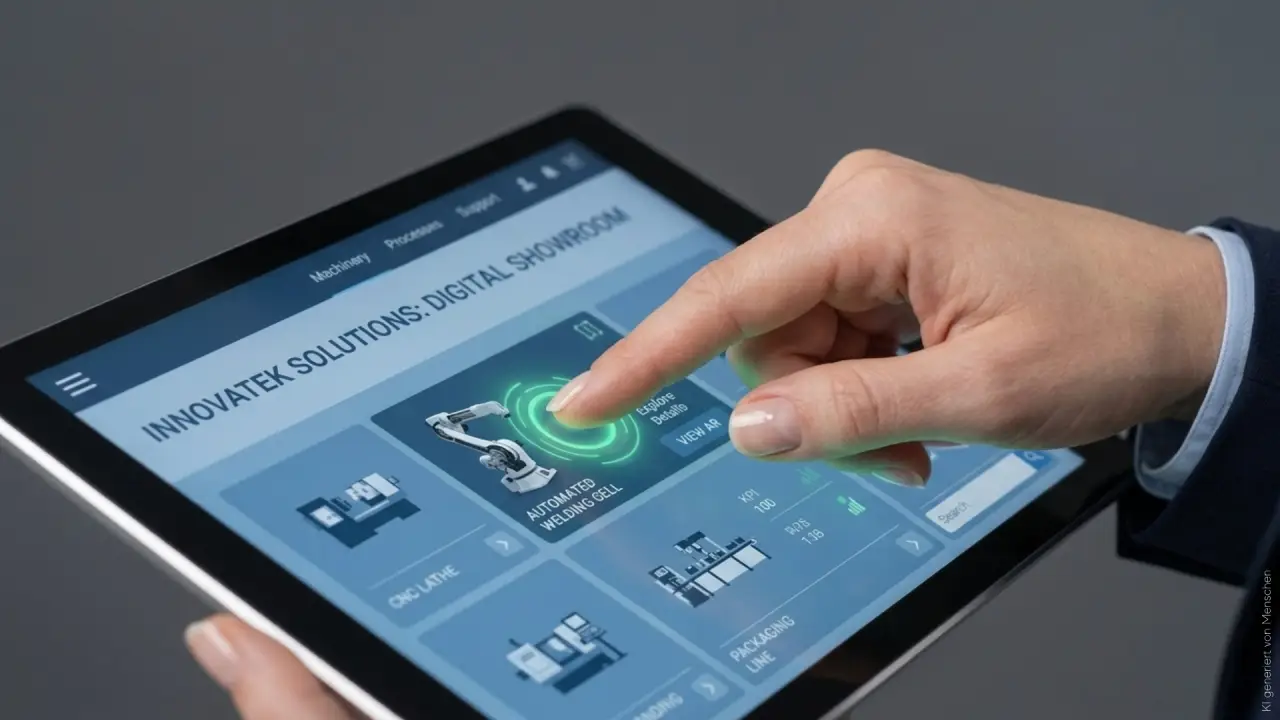 Kunde ist begeistert von der Industriewerk digitale Showroom Lösung auf Tablet Smartphone und Touch Table und erkundet diesen digitalen Ausstellungsraum